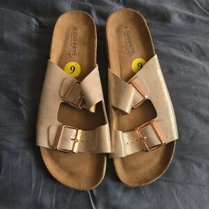 A GIANNETTI Rose Gold Slide Sandals with Buckles Sz 9
